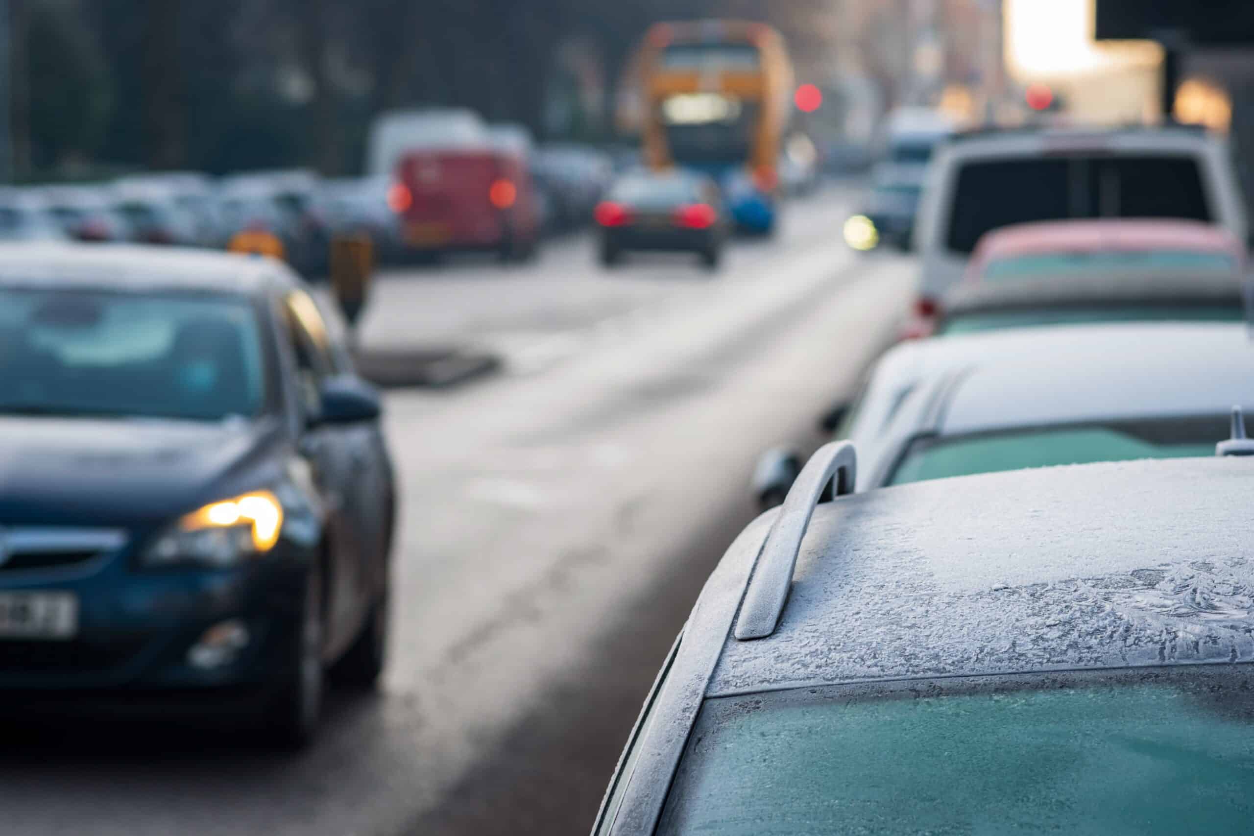 Cars on the road during the winter months